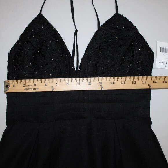 Free People Dress Sz 4 Black Beaded V Neck Lined Cotton Polyester Dress - Picture 13 of 15